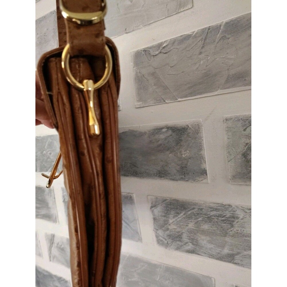 Lederer De Paris Vintage Shoulder Bag Leather Ostrich Print Embellished Tan Y2K - Picture 7 of 15